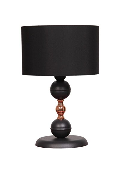 571 Store Bakırlı Abajur Siyah Kumaş Şapkalı Masa Komidin Yatak Odası Lambası