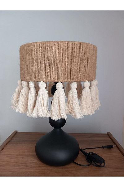571 Store Cream Colored Tufted Table - Lampshade Jut Rope Headboard