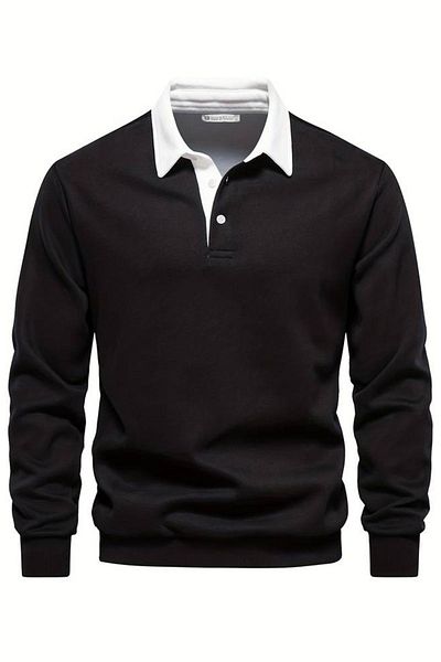 GHASSY CO. Men's Retro Color Blocked Cotton Shirt Collar Sweatshirt