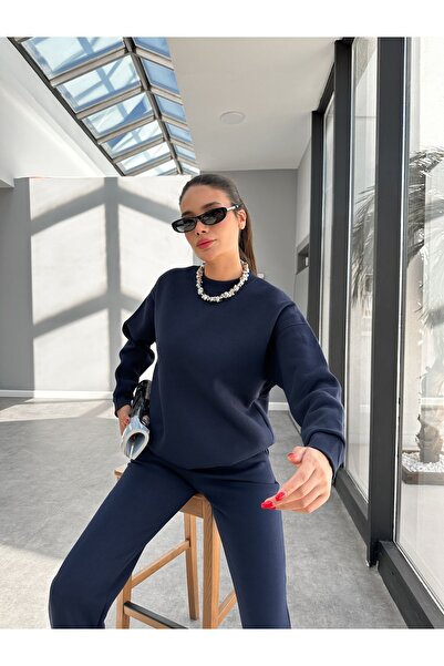 ESRAHELVACI Basic Navy Blue Sweatshirt Set