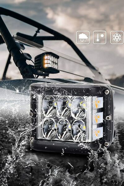 ASTRA LED Hightech 2 Adet 12 Led Turuncu Beyaz 45w 10cm Kare Led Lamba ATV Offroad Motosiklet Sis Farı