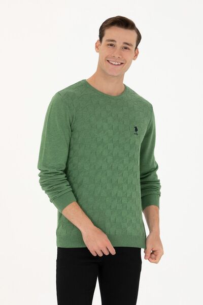U.S. Polo Assn. سترة رجالية خضراء برقبة دائرية 50269001-VR054