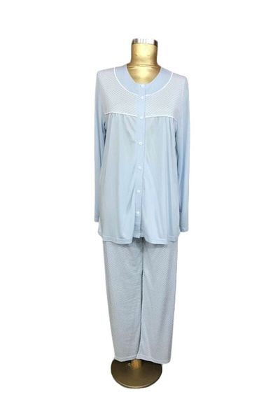 NENA COLLECTION Pijama cu mânecă lungă fără guler deschis în față Albastru-24078-albastru