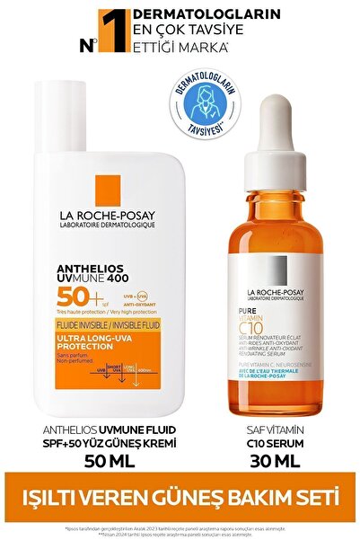 La Roche Posay Işıltı Veren Güneş Cilt Bakım Seti: Anthelios Yüz Güneş Kremi SPF50+& Saf Vitamin C 10 Serum 30 ml