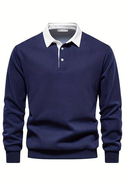 GHASSY CO. Ghassy Co. Men's Retro Color Blocked Cotton Shirt Collar Sweatshirt