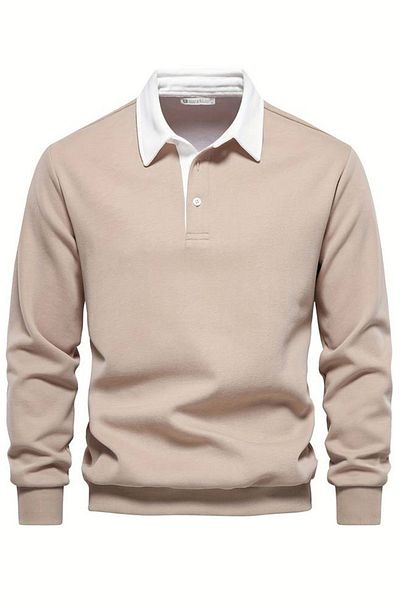 GHASSY CO. Ghassy Co. Men's Retro Color Blocked Cotton Shirt Collar Sweatshirt