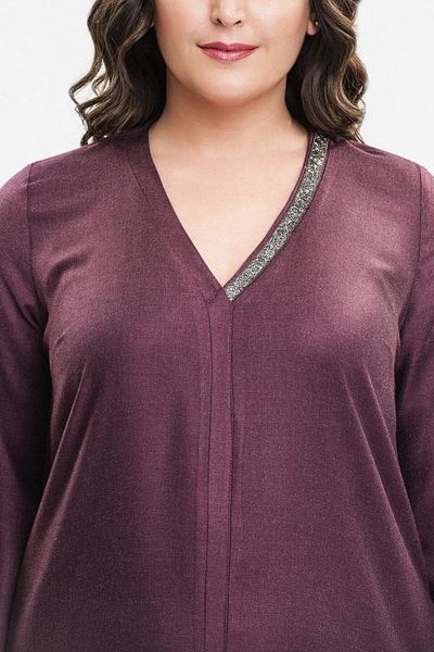 EVEN plus size فستان بجيب على شكل حرف V باللون العنابي مقاس كبير