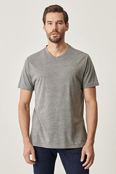ALTINYILDIZ CLASSICS Ανδρικό μπλουζάκι σε γκρι V-λαιμόκοψη Slim Fit - Πακέτο 2 τεμαχίων