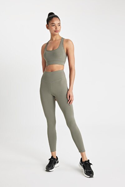 DeFacto Fit Haki Yüksek Bel Beli Saran Esnek Basic Düz Sporcu Tayt B4147ax24au