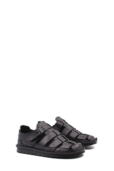 TUGERDİ Tugerdi Black Men's Classic Sandals - Light Sole and High Quality Gen...