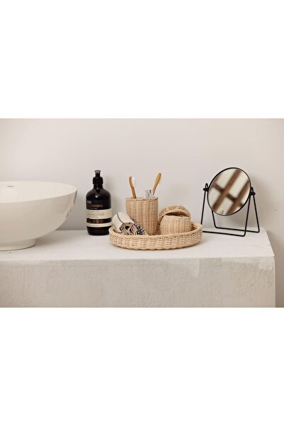 Maison Avf Rattan Bamboo Σετ 3 τεμαχίων Σετ μπάνιου - Οδοντόβουρτσα και στρογγυλός δίσκος καλαθιού Organizer