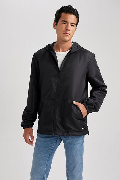 DeFacto Εποχιακό ελαφρύ παλτό Water Repellent Slim Fit με κουκούλα και τσέπες που κλείνουν με φερμουάρ A3257ax23wn