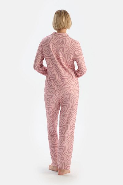 Dagi Light Pink Zebra Patterned Shirt Pants Pajama Set