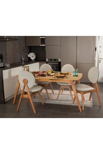VOWTURKEY Touch Iskandinav 4 Sand. 1 Masa Gürgen Iskelet Mutfak&salon Masa Takımı El Işçiliği 80x160