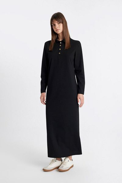 DeFacto Φόρεμα Maxi με κανονική εφαρμογή Polo Neck - Μακρυμάνικο Pique D1404ax24au