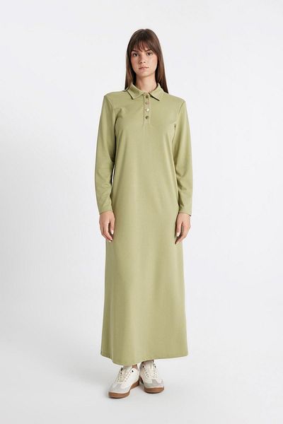 DeFacto Šaty Polo s výstřihem Regular Fit Maxi s dlouhým rukávem Pique D1404Ax24Au