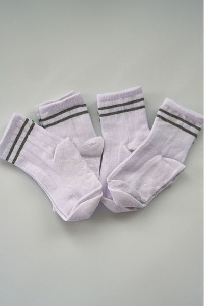 Vennusbaby 4-Pack Seamless Toe, Non-Slip Bottom Children's College Socks (Grey Striped)