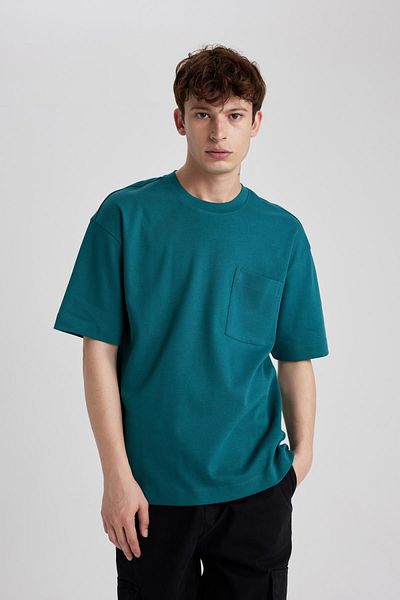 DeFacto Oversize Fit Crew Neck Krátký rukáv 100% bavlna Těžká tkanina Základní tričko T3661az24sp