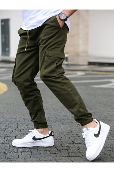 shn sportswear Lycra Khaki Cargo Nohavice s elastickým pásom a nohavicami