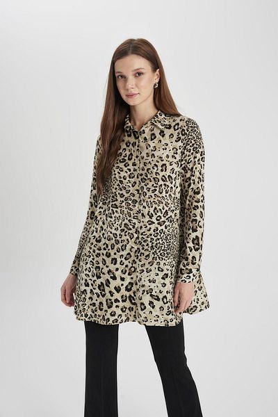 DeFacto Leopard Patterned Regular Fit Long Sleeve Tunic Shirt Z5833Az24Sp