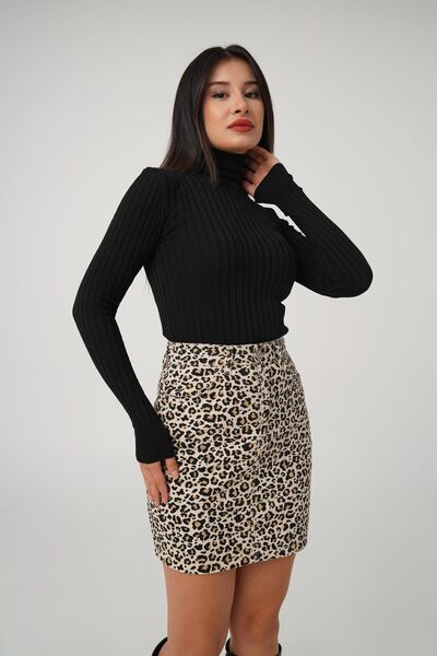 Hipo Trend Pulover elastic material reiat din tricotaje negre - Gât de găină