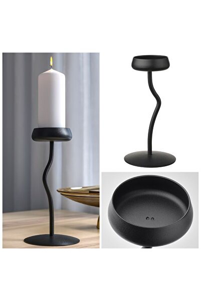 IKEA 24 Cm Siyah Çelik Şamdan Sütun Mumluk
