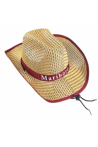 Bibizde Straw Look Lace-up Mariboro Cowboy Hat Summer Fedora Hat