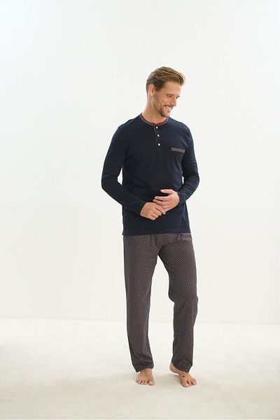 Sevim Ανδρική μακρυμάνικη πιτζάμες Navy Blue - C2T1N4O9