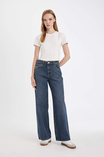 DeFacto High Waist Washed Long Jeans - Wide Leg Pants 3162228