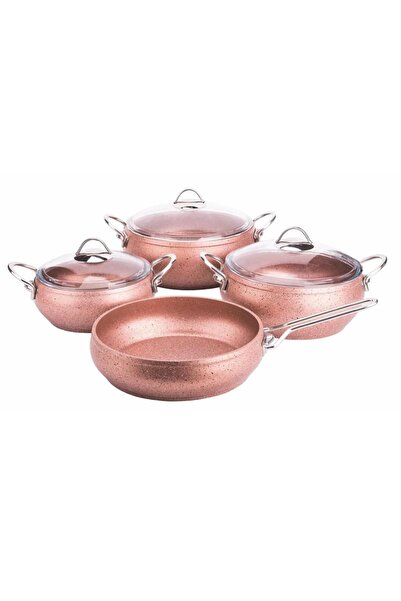 Özkent 7 Parça Granit Güveç Tencere Seti Gümüş Kulp Rose Gold K-541