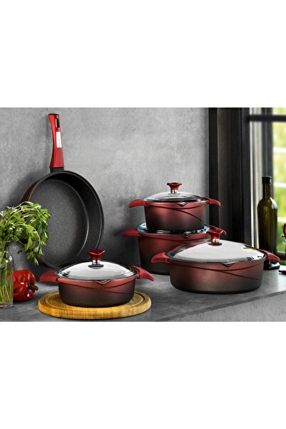 Aryıldız Flipper Kırmızı Siyah Cam Tencere Set