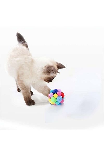 Yumuşakkeçe 7 cm Plush Cat Play Ball - Pompom Design