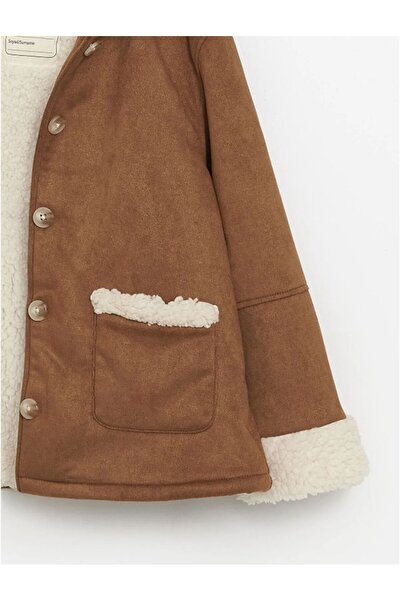 LC Waikiki Světle hnědý semišový kabát s kapucí pro holčičku