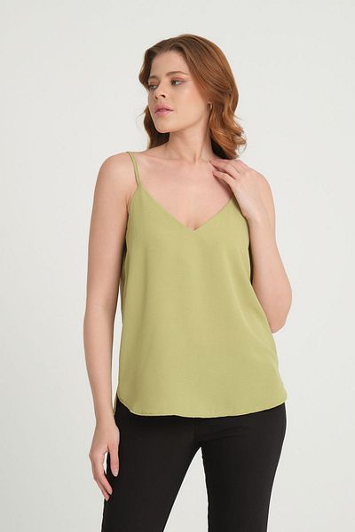 Quzu Strappy V-Neck Blouse Olive