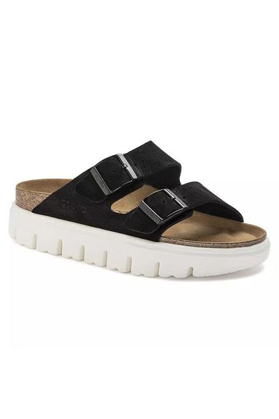 Birkenstock Arizona Chunky Vl Suede - Black High-Sole Cork Women's Slippers