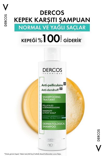 Vichy Dercos 200 ml – Haarpflegeshampoo, Anti-Schuppen, für fettiges, normales Haar