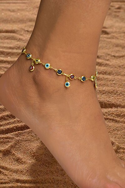 BUKA JEWELLERY 925 Ayar Gümüş Renkli Nazar Boncuklu Halhal