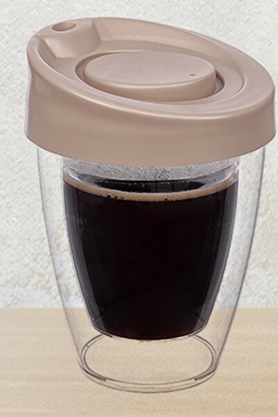 Yayke كوب قهوة اسبريسو لونجو مزدوج الجدار مع غطاء كوب مقاوم للحرق