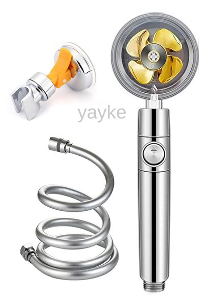 Yayke 360 Derece Dönebilen Turbo Pervaneli Tazyikli Duş Başlığı Pvc Duş Hortumu Vakumlu Mafsal(gold)