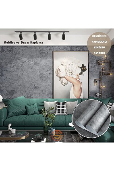 TechnoSmart 60cm×500cm Kendinden Yapışkanlı Çimento Görünümlü Duvar Kağıdı Dolap Masa Tezgah Kaplama
