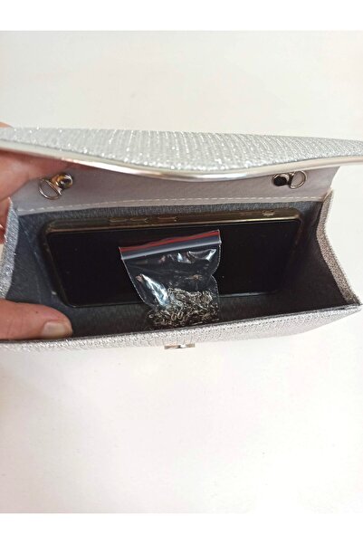 dizaynbag Kadın gümüş simli biyeli abiye çanta
