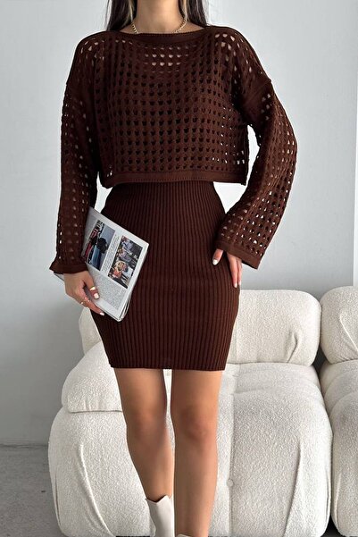 LALA TEKSTİL Tricotaj Rochie Perforată Partea Inferioară Sus Set
