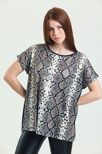 Sense Plus Size Sequined Blouse - Beige, Black Snake Pattern| Blz34612