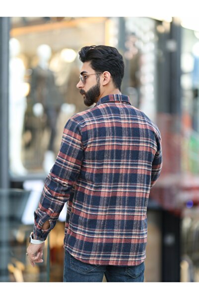 mavisima erkek giyimi Ανδρικό πουκάμισο ξυλοκόπο με διπλή τσέπη με ριγέ μπλε ναυτικό