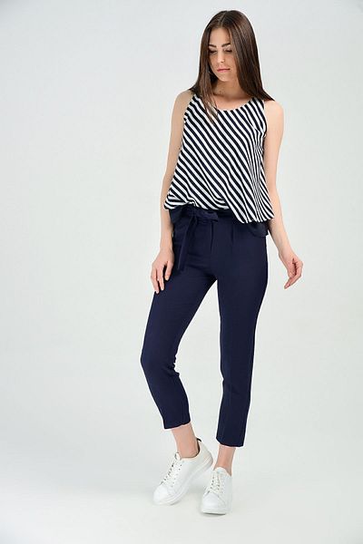 Sense Belted Fabric Trousers| Pnt19018 Navy Blue