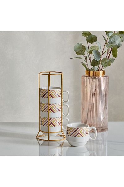 Home Box Vivid 4-Piece Mug Set with Stand