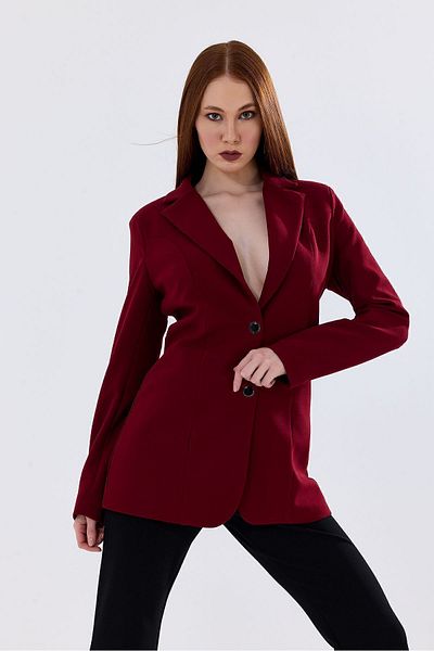 Sense Dark Red Scuba Crepe Jacket - Lined and Buttoned| Ckt35446