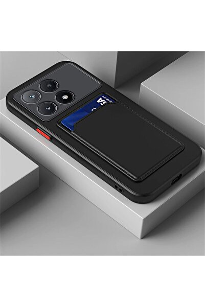 Fibaks Poco F6 Pro Kılıf Kamera Korumalı Arkası Kartlıklı Cüzdanlı Kırmızı Tu...