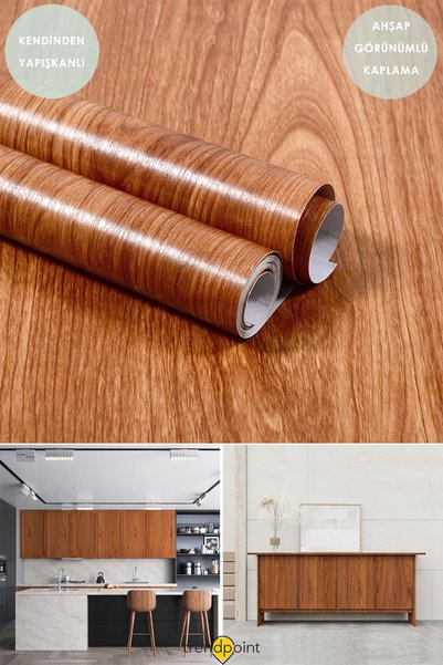 Trendpoint Kendinden Yapışkanlı 60×500cm Kahve Ahşap Görünüm Mutfak Dolap Mas...