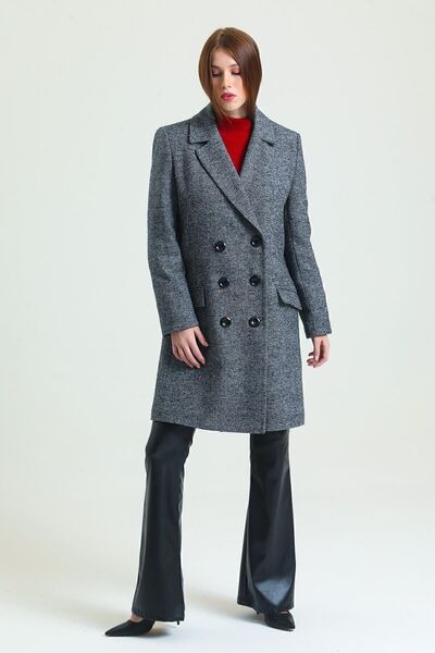 Sense 6-Button Lined Cashmere Coat| Kbn34605 Black Gray Houndstooth